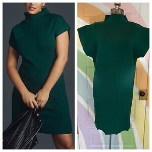 Anthropologie Green Sweater Dress XS Mock Neck Sheath Knit Minimalist